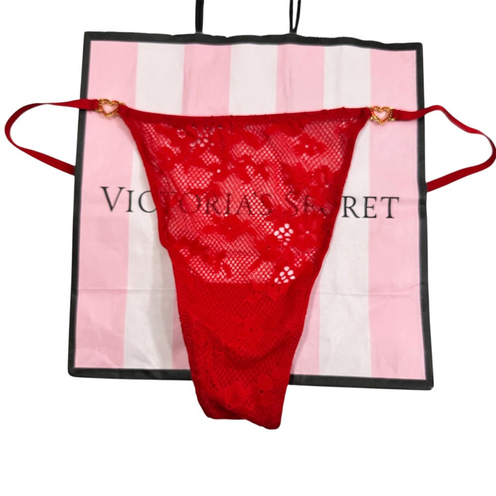 NWT Victoria's Secret Dream Angels Red Lace Heart‎ Detail Thong String Panty XL